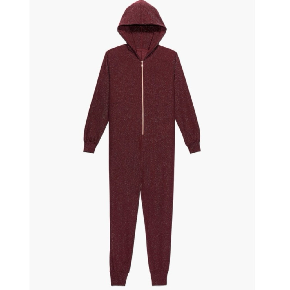 SAVAGE X FENTY Sleep & Shine Onesie Sparkling Burgundy Hooded Jumpsuit Sz 1X